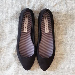 Black faux suede flats, size 8.5